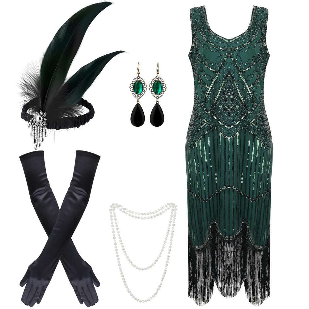 4487 1920s Dresses For Women, Sequin Fringed Flapper Cocktail